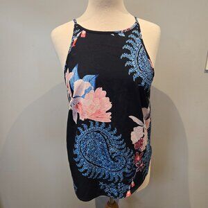 Yoins Floral and Paisley Halter Tank Top | Size Small | Navy Blue